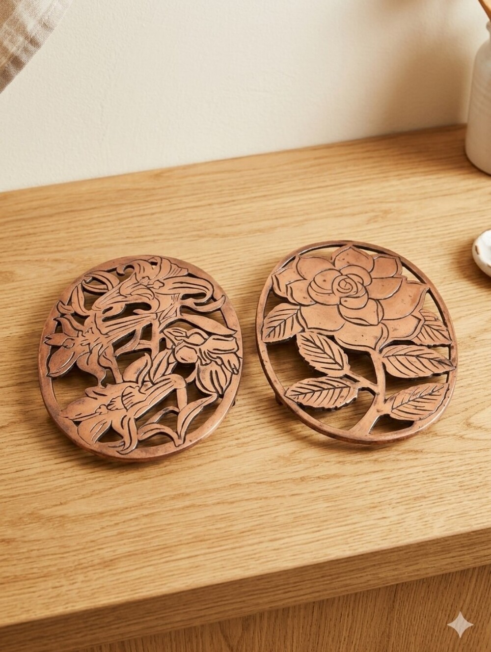 Vintage Old Dutch Design Floral Trivets (1985, Made in Taiwan)